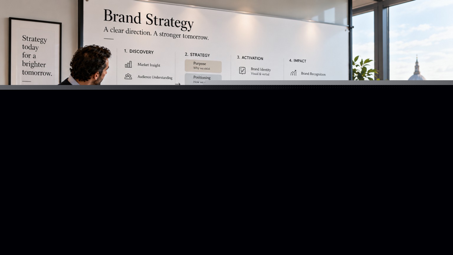 Strategy team reviewing a growth and brand plan in a London meeting room